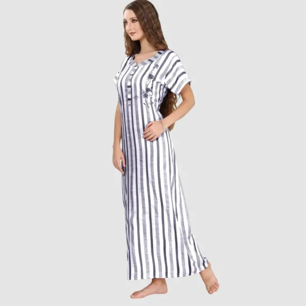 Buy 100% Rayon Embroidered Striped Long Nighty