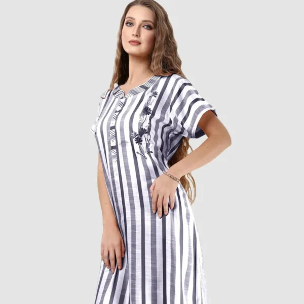 Buy 100% Rayon Embroidered Striped Long Nighty