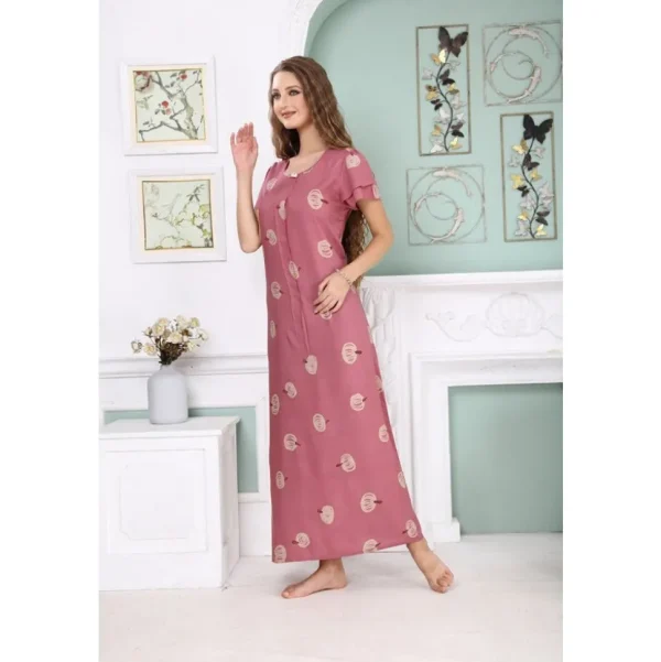 Buy 100% Rayon Short Flutter Sleeve Long Nighty-Rose