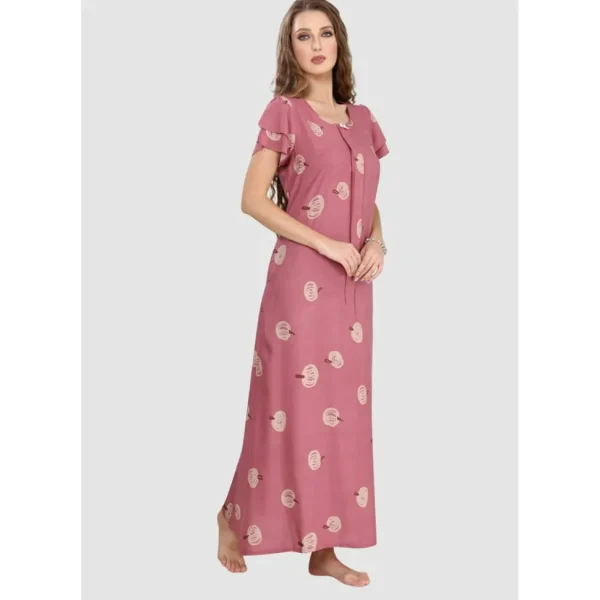 Buy 100% Rayon Short Flutter Sleeve Long Nighty-Rose