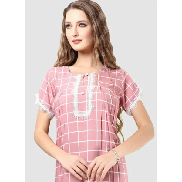 Buy 100% Rayon Short Sleeve Long Nighty with Lace