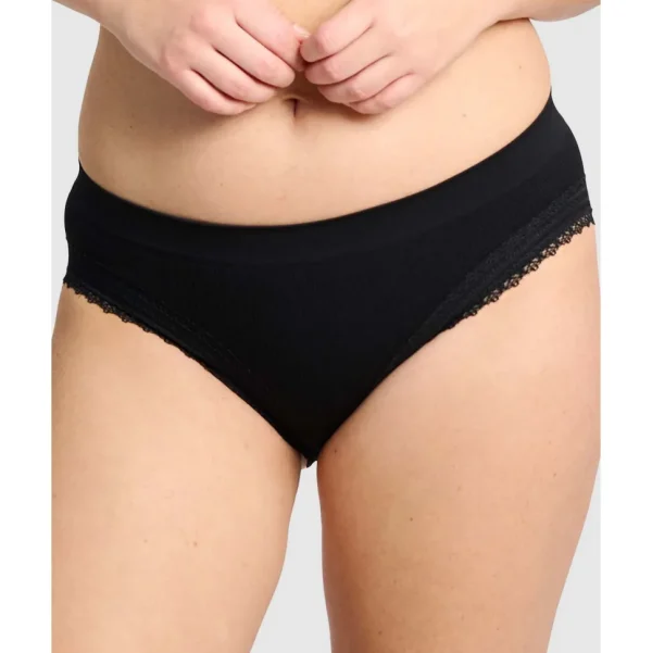 Buy Agathe Ribbed Lace Trim Classic Brief-Black