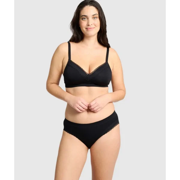 Buy Agathe Ribbed Lace Trim Classic Brief-Black