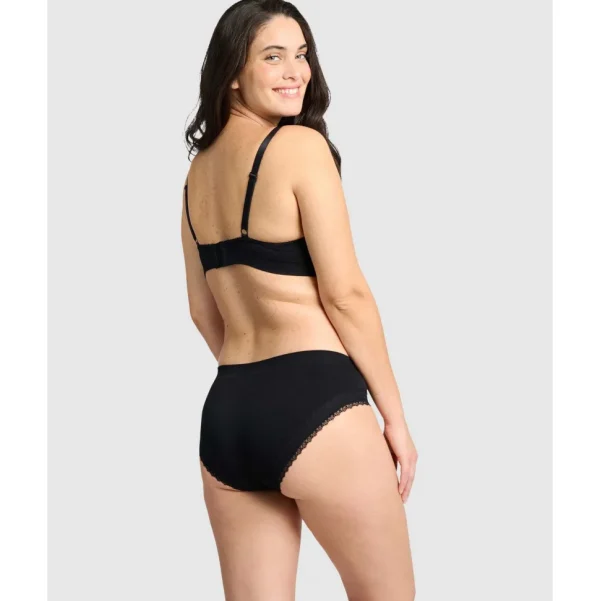 Buy Agathe Ribbed Lace Trim Classic Brief-Black