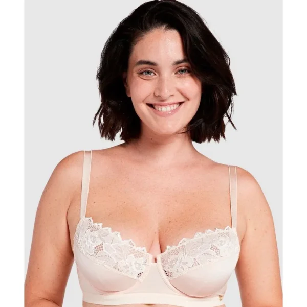 Buy Arum Gloss Wired Half Cup Longline Bra with Lace-Powder Ivory