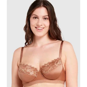 Buy Arum Gloss Wired Half Cup Longline Bra with Lace-Mocha Mousse