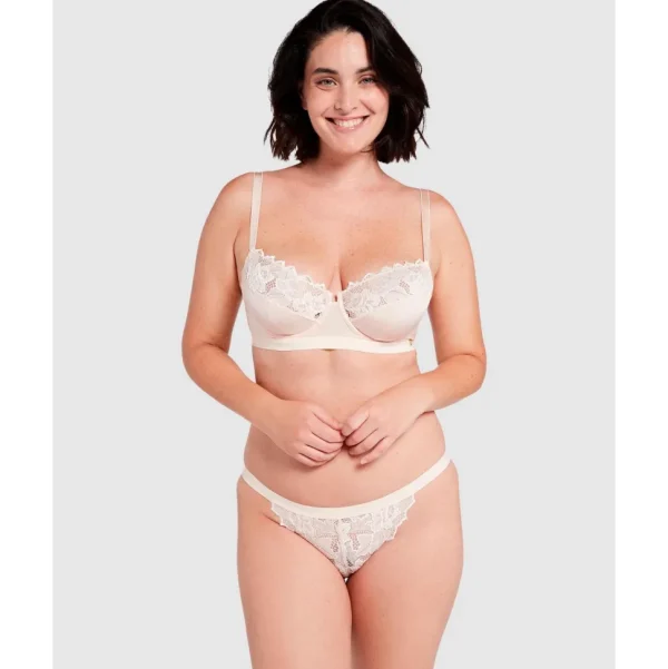 Buy Arum Gloss Wired Half Cup Longline Bra with Lace-Powder Ivory