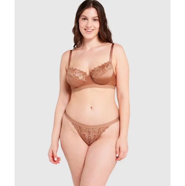 Buy Arum Gloss Wired Half Cup Longline Bra with Lace-Mocha Mousse