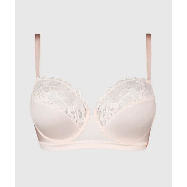 Buy Arum Gloss Wired Half Cup Longline Bra with Lace-Powder Ivory