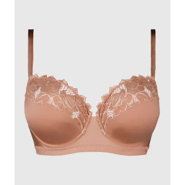 Buy Arum Gloss Wired Half Cup Longline Bra with Lace-Mocha Mousse