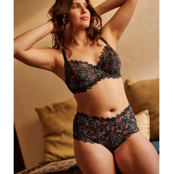 Buy Arum Mosaic Mid-Rise Lace Brief-Black Background Floral Print