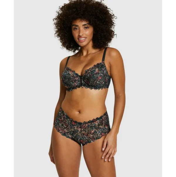 Buy Arum Mosaic Mid-Rise Lace Brief-Black Background Floral Print