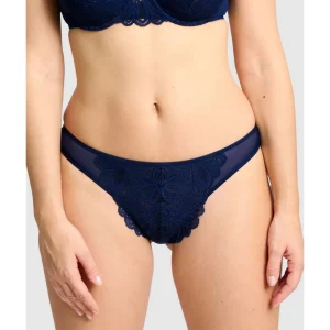 Buy Attirance Low Rise Mesh & Lace Thong-Marine Blue