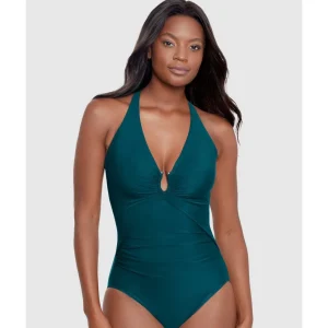 Buy Bling Plunge Neck One Piece Shaping Swimsuit