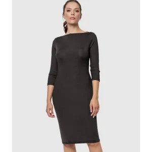 Buy Boat Neck Casual Ribbed Midi Dress