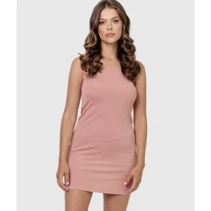 Buy Casual Sleeveless Round Neck Ribbed Mini Dress