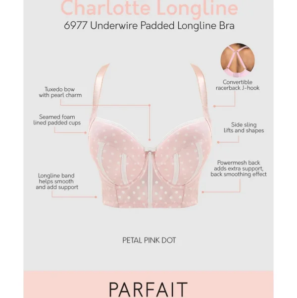 Buy Charlotte Lightly Padded Wired Longline Bra-Petal Pink Dot