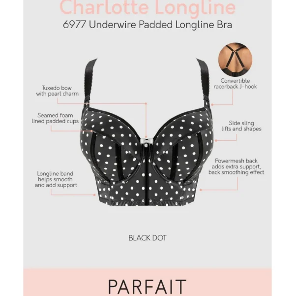 Buy Charlotte Lightly Padded Wired Longline Bra-Black Dot