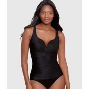 Buy Cherie Sweetheart Plunge Ruched One Piece Shaping Swimsuit-Black