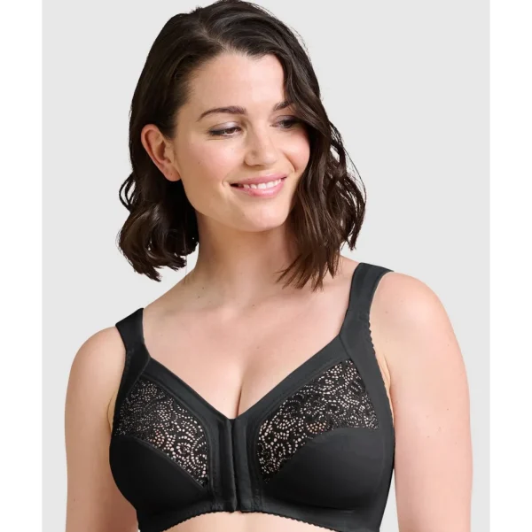 Buy Clara Wirefree Front Closure Bra with Lace-Black