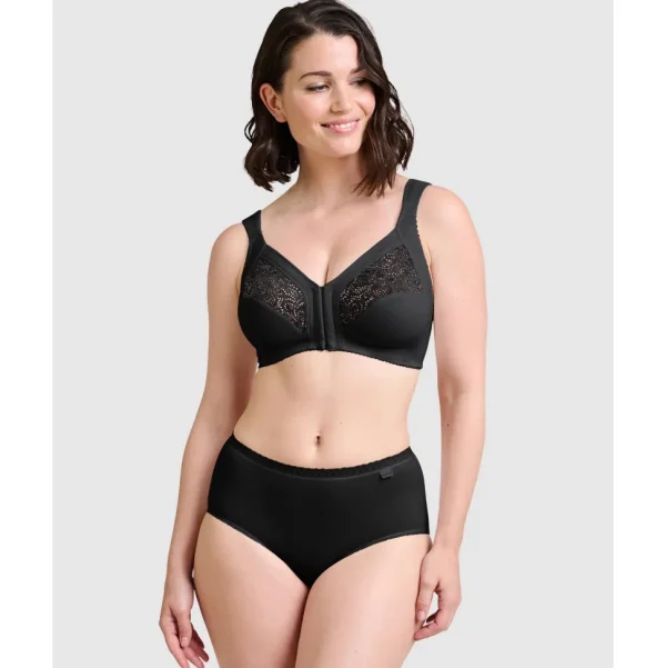 Buy Clara Wirefree Front Closure Bra with Lace-Black