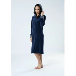 Buy Denver Cotton Velour Hooded Knee-Length Zip-Up Robe