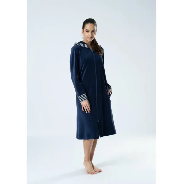 Buy Denver Cotton Velour Hooded Knee-Length Zip-Up Robe