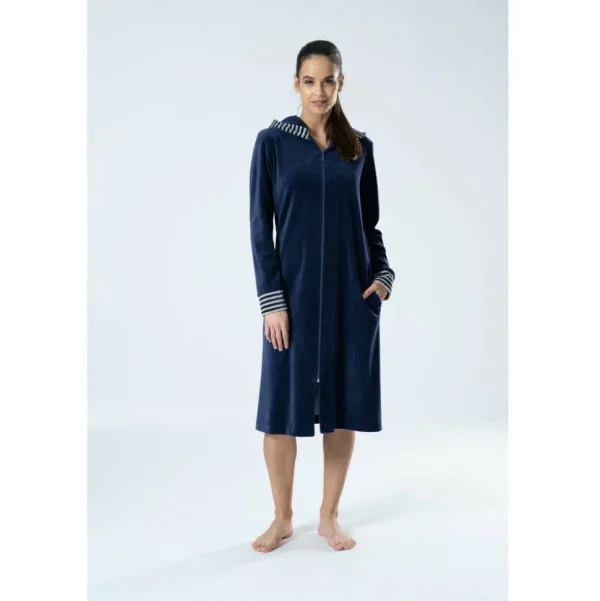 Buy Denver Cotton Velour Hooded Knee-Length Zip-Up Robe