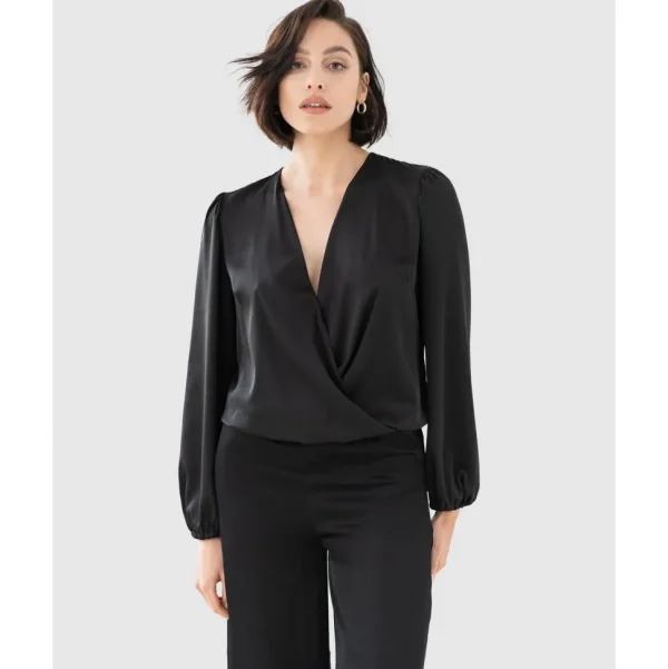 Buy Draped Satin Long Sleeve Blouse Bodysuit