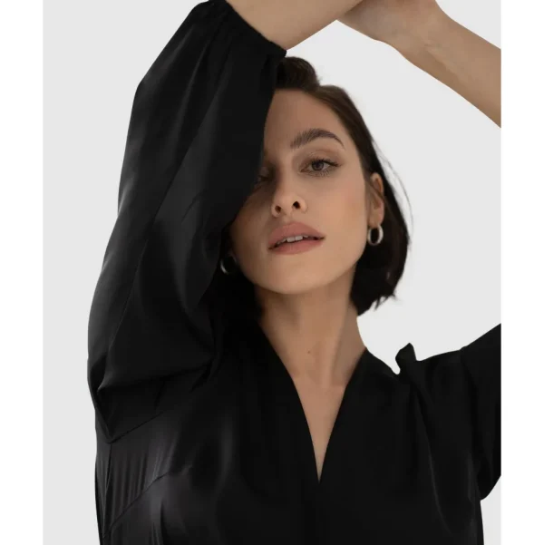 Buy Draped Satin Long Sleeve Blouse Bodysuit