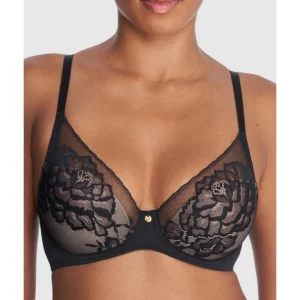 Buy Flora Contour Wired Padded Demi Cup Lace Bra Black/It Mocha