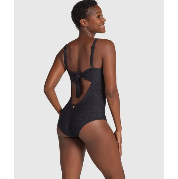 Buy Glittery Backless Tummy Shaping One-Piece Swimsuit with Mesh