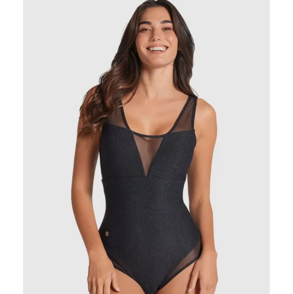 Buy Glittery Tummy Shaping One-Piece Swimsuit with Mesh