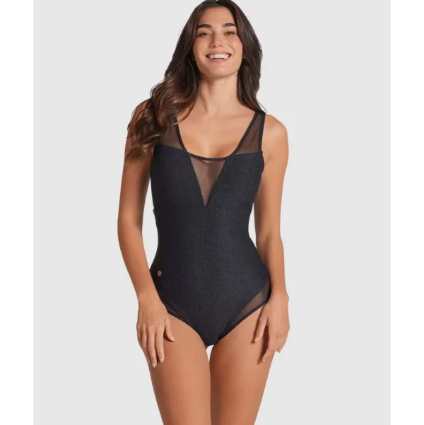 Buy Glittery Tummy Shaping One-Piece Swimsuit with Mesh