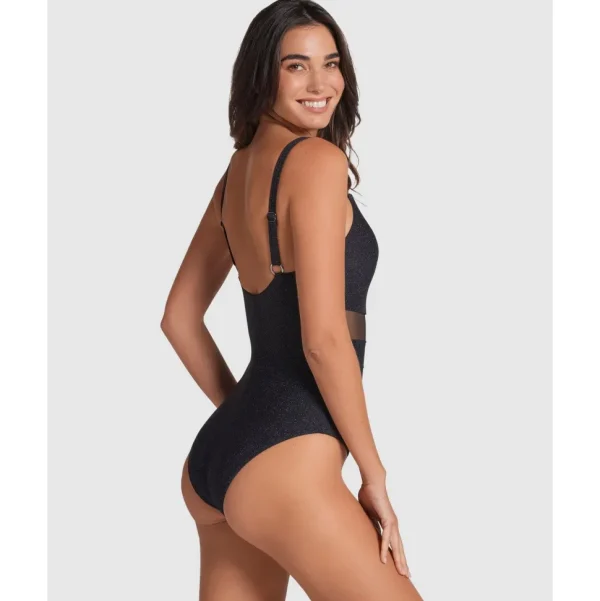 Buy Glittery Tummy Shaping One-Piece Swimsuit with Mesh Stripes