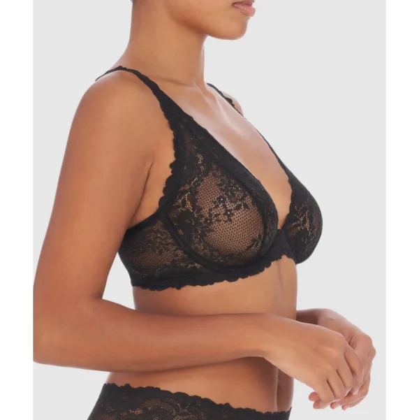 Buy Heavenly Sheer Lace Wired Convertible-to-Halter Plunge Bra Black