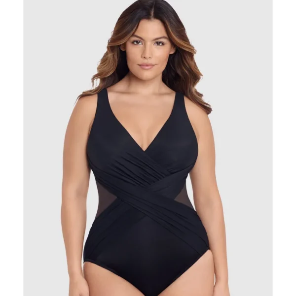 Buy Illusionists Crossover Draped Shaping Swimsuit PLUS-Black