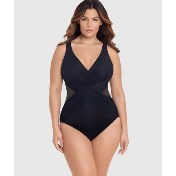 Buy Illusionists Crossover Draped Shaping Swimsuit PLUS-Black