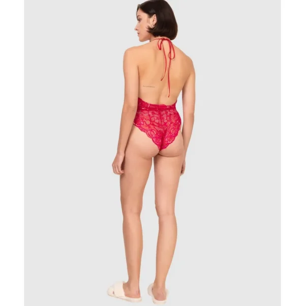 Buy Lace High Leg Halter Lingerie Bodysuit-Ruby