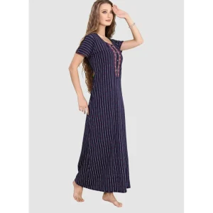 Buy Long Button Up Neckline Pure Cotton Nighty-Navy