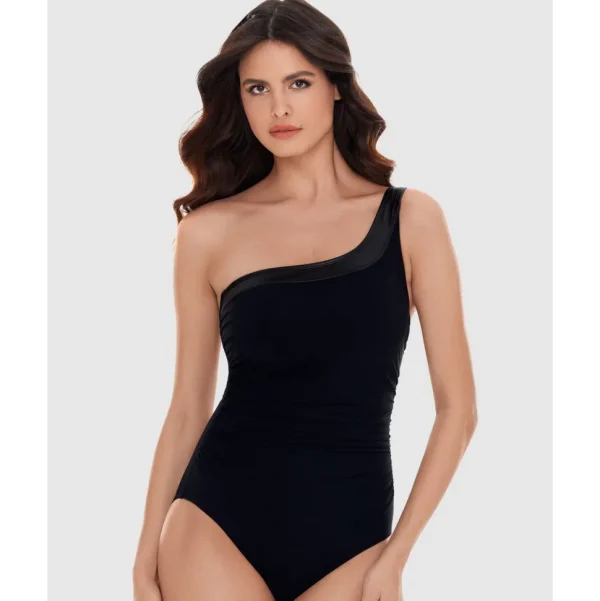 Buy Moto Chic Lita One Shoulder Shaping Swimsuit with Faux Leather