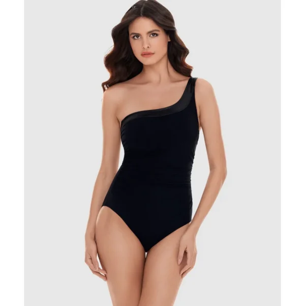 Buy Moto Chic Lita One Shoulder Shaping Swimsuit with Faux Leather