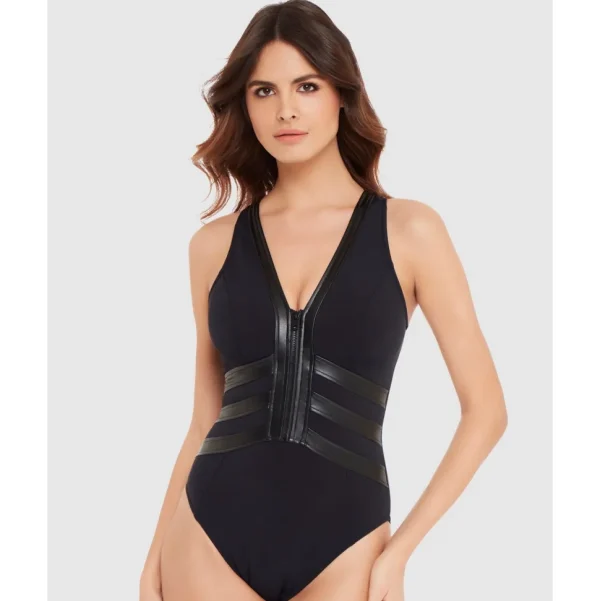 Buy Moto Chic Sean Racerback Zip Front Shaping Swimsuit