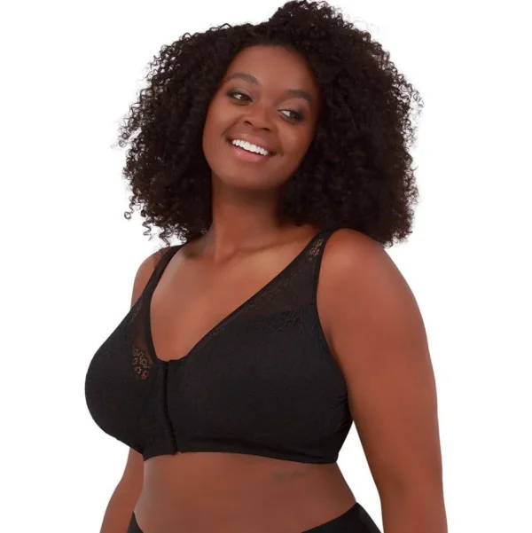 Buy Nora Back Smoothing Wirefree Front Close Bra With Lace-Black Onyx