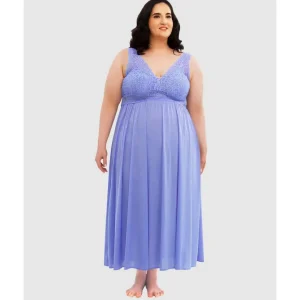 Buy Plus Size Long Sleeveless Lace & Nylon Nightgown