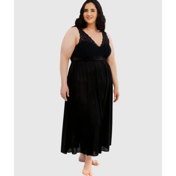 Buy Plus Size Long Sleeveless Lace & Nylon Nightgown