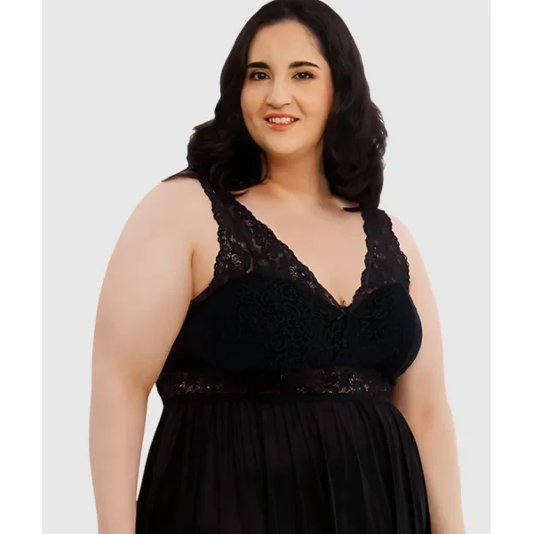 Buy Plus Size Long Sleeveless Lace & Nylon Nightgown