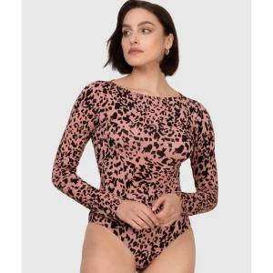 Buy Printed Viscose Boat Neck Long Sleeve Bodysuit