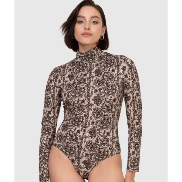 Buy Printed Viscose Rollneck Long Sleeve Bodysuit