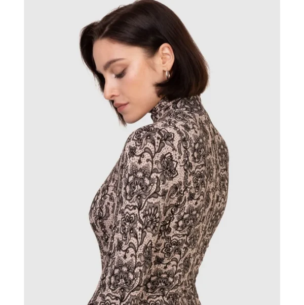 Buy Printed Viscose Rollneck Long Sleeve Bodysuit